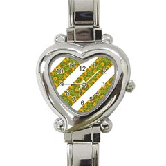 Indian Floral Pattern Stripes Heart Italian Charm Watch by dflcprints