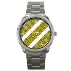 Indian Floral Pattern Stripes Sport Metal Watch by dflcprints