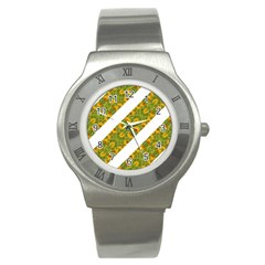 Indian Floral Pattern Stripes Stainless Steel Watch by dflcprints