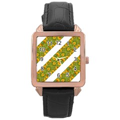 Indian Floral Pattern Stripes Rose Gold Leather Watch  by dflcprints