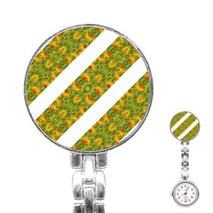 Indian Floral Pattern Stripes Stainless Steel Nurses Watch by dflcprints