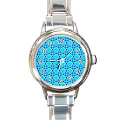 Vibrant Modern Abstract Lattice Aqua Blue Quilt Round Italian Charm Watch by DianeClancy