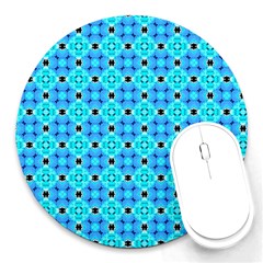 Vibrant Modern Abstract Lattice Aqua Blue Quilt Round Mousepads by DianeClancy