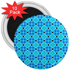 Vibrant Modern Abstract Lattice Aqua Blue Quilt 3  Magnets (10 Pack)  by DianeClancy