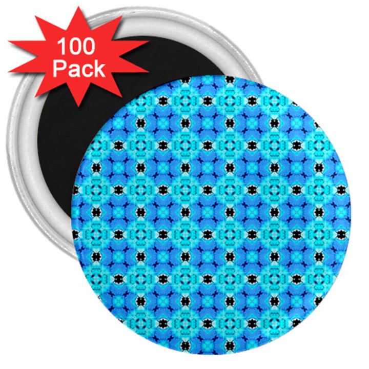 Vibrant Modern Abstract Lattice Aqua Blue Quilt 3  Magnets (100 pack)