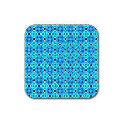 Vibrant Modern Abstract Lattice Aqua Blue Quilt Rubber Coaster (square)  by DianeClancy