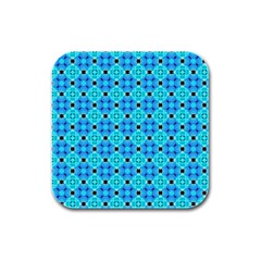 Vibrant Modern Abstract Lattice Aqua Blue Quilt Rubber Square Coaster (4 Pack)  by DianeClancy