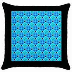 Vibrant Modern Abstract Lattice Aqua Blue Quilt Throw Pillow Case (black) by DianeClancy