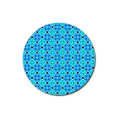 Vibrant Modern Abstract Lattice Aqua Blue Quilt Rubber Coaster (round)  by DianeClancy