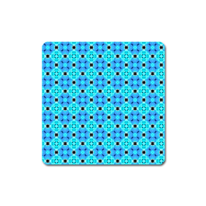 Vibrant Modern Abstract Lattice Aqua Blue Quilt Square Magnet