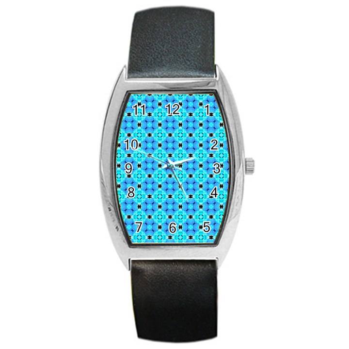 Vibrant Modern Abstract Lattice Aqua Blue Quilt Barrel Style Metal Watch