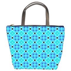 Vibrant Modern Abstract Lattice Aqua Blue Quilt Bucket Bags by DianeClancy