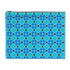 Vibrant Modern Abstract Lattice Aqua Blue Quilt Cosmetic Bag (xl) by DianeClancy