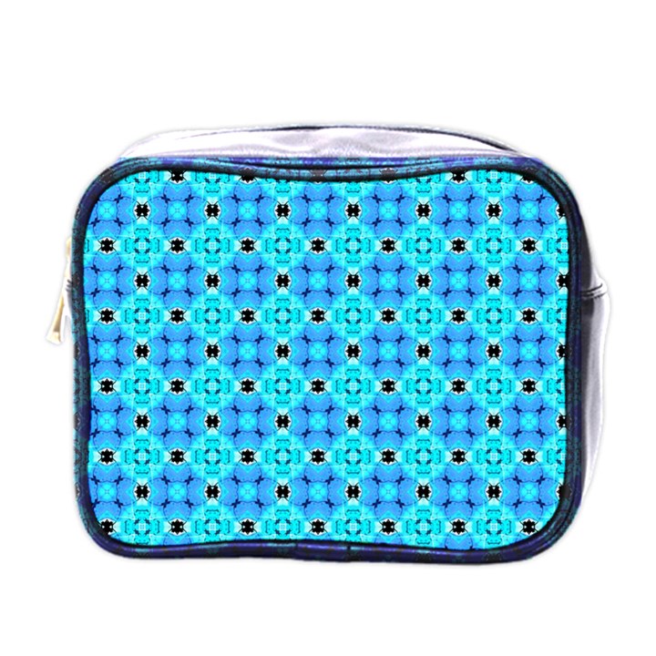 Vibrant Modern Abstract Lattice Aqua Blue Quilt Mini Toiletries Bags