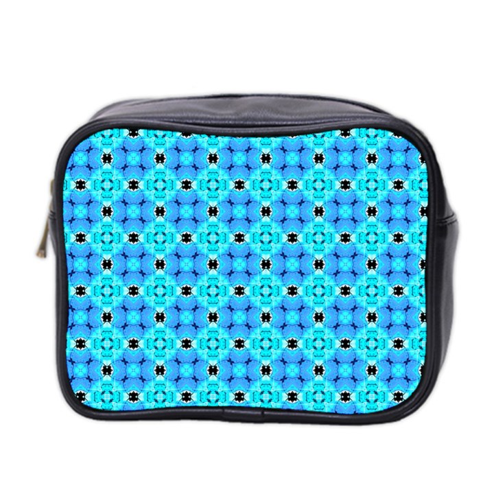 Vibrant Modern Abstract Lattice Aqua Blue Quilt Mini Toiletries Bag 2-Side