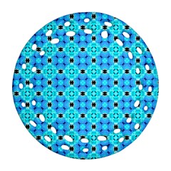 Vibrant Modern Abstract Lattice Aqua Blue Quilt Ornament (round Filigree) 