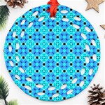 Vibrant Modern Abstract Lattice Aqua Blue Quilt Ornament (Round Filigree)  Front