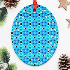 Vibrant Modern Abstract Lattice Aqua Blue Quilt Ornament (oval Filigree)  by DianeClancy