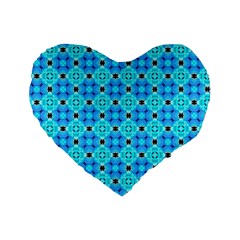 Vibrant Modern Abstract Lattice Aqua Blue Quilt Standard 16  Premium Heart Shape Cushions by DianeClancy