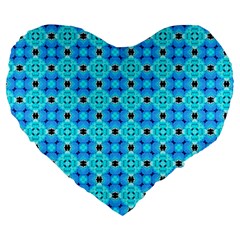 Vibrant Modern Abstract Lattice Aqua Blue Quilt Large 19  Premium Flano Heart Shape Cushions