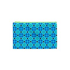 Vibrant Modern Abstract Lattice Aqua Blue Quilt Cosmetic Bag (xs) by DianeClancy