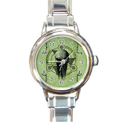 Awesome Green Skull Round Italian Charm Watch by FantasyWorld7