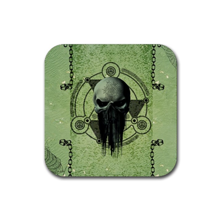 Awesome Green Skull Rubber Coaster (Square) 