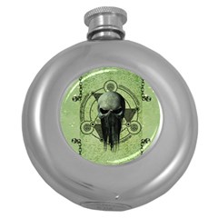 Awesome Green Skull Round Hip Flask (5 Oz) by FantasyWorld7