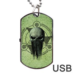 Awesome Green Skull Dog Tag Usb Flash (one Side) by FantasyWorld7