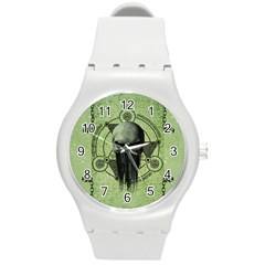 Awesome Green Skull Round Plastic Sport Watch (m) by FantasyWorld7