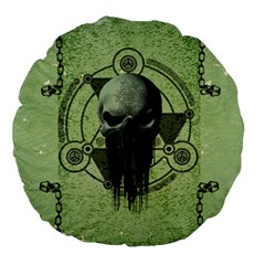 Awesome Green Skull Large 18  Premium Flano Round Cushions by FantasyWorld7