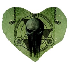 Awesome Green Skull Large 19  Premium Flano Heart Shape Cushions