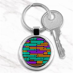 Round Corner Shapes In Retro Colors            			key Chain (round) by LalyLauraFLM