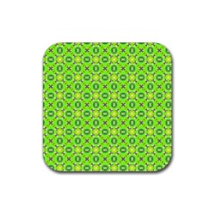 Vibrant Abstract Tropical Lime Foliage Lattice Rubber Coaster (square)  by DianeClancy