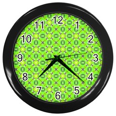 Vibrant Abstract Tropical Lime Foliage Lattice Wall Clocks (black) by DianeClancy