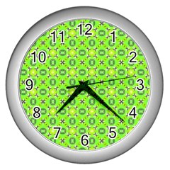 Vibrant Abstract Tropical Lime Foliage Lattice Wall Clocks (silver)  by DianeClancy