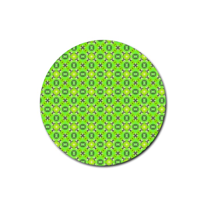 Vibrant Abstract Tropical Lime Foliage Lattice Rubber Coaster (Round) 