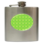 Vibrant Abstract Tropical Lime Foliage Lattice Hip Flask (6 oz) Front