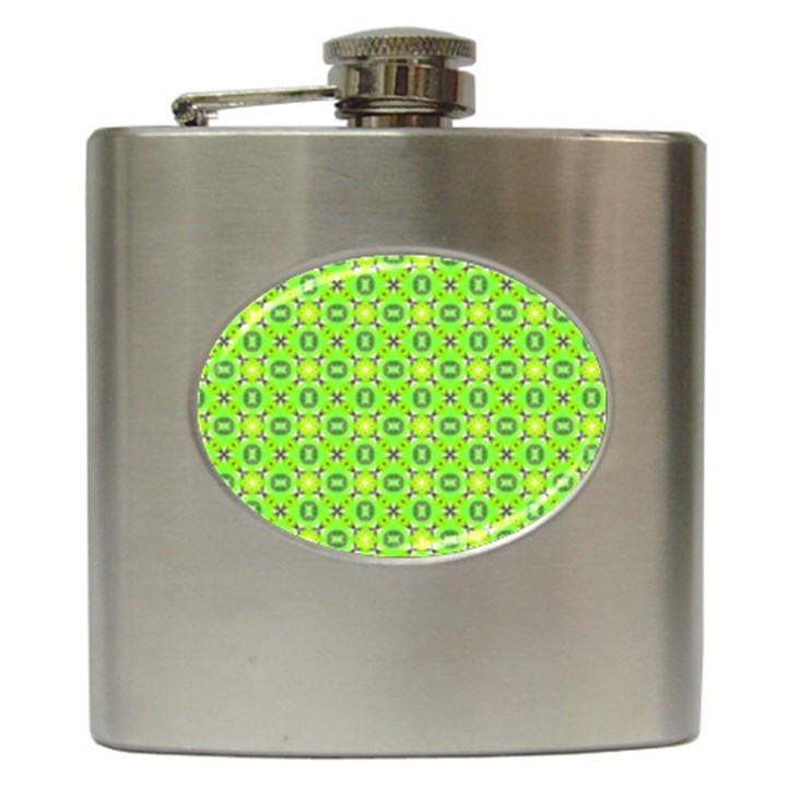 Vibrant Abstract Tropical Lime Foliage Lattice Hip Flask (6 oz)