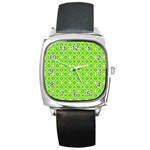 Vibrant Abstract Tropical Lime Foliage Lattice Square Metal Watch Front