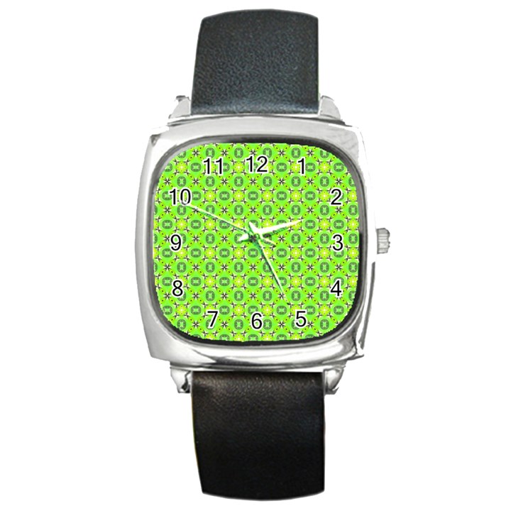 Vibrant Abstract Tropical Lime Foliage Lattice Square Metal Watch