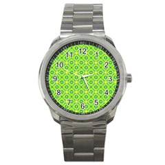 Vibrant Abstract Tropical Lime Foliage Lattice Sport Metal Watch by DianeClancy