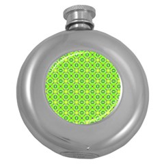 Vibrant Abstract Tropical Lime Foliage Lattice Round Hip Flask (5 Oz) by DianeClancy