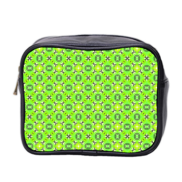 Vibrant Abstract Tropical Lime Foliage Lattice Mini Toiletries Bag 2-Side