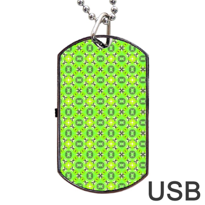 Vibrant Abstract Tropical Lime Foliage Lattice Dog Tag USB Flash (Two Sides) 