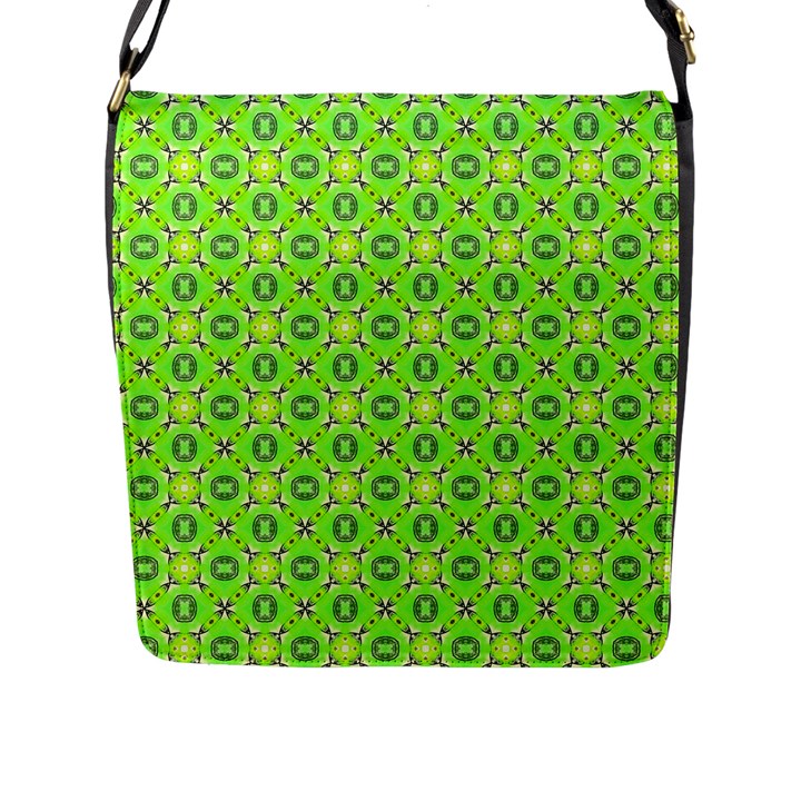 Vibrant Abstract Tropical Lime Foliage Lattice Flap Messenger Bag (L) 