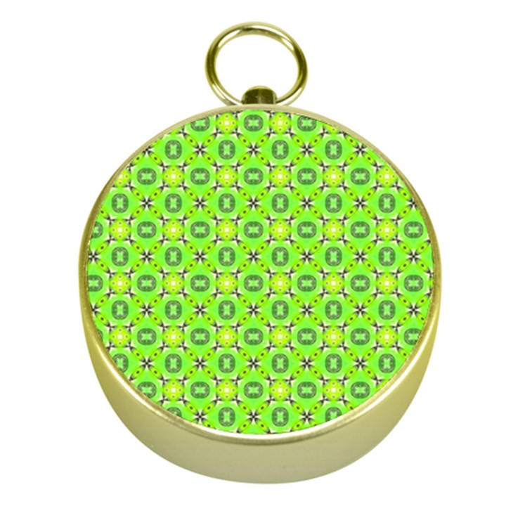 Vibrant Abstract Tropical Lime Foliage Lattice Gold Compasses