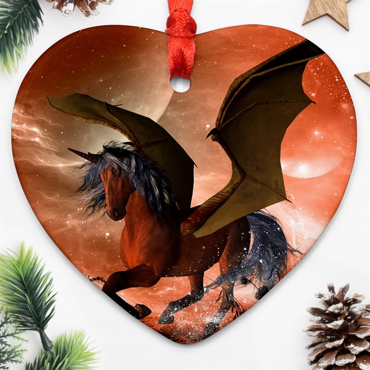 Wonderful Dark Unicorn In The Night Ornament (Heart) 