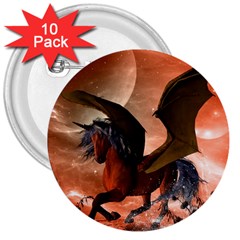 Wonderful Dark Unicorn In The Night 3  Buttons (10 Pack)  by FantasyWorld7