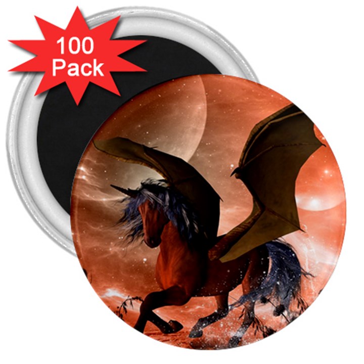 Wonderful Dark Unicorn In The Night 3  Magnets (100 pack)